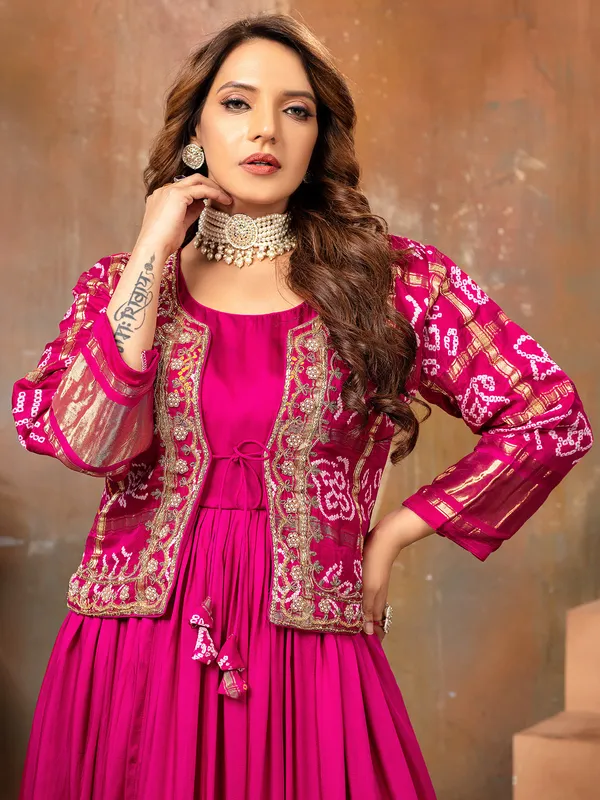 Rani color satin anarkali suit for wedding