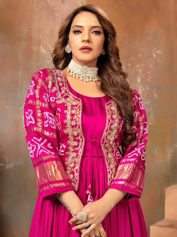 Rani color satin anarkali suit for wedding