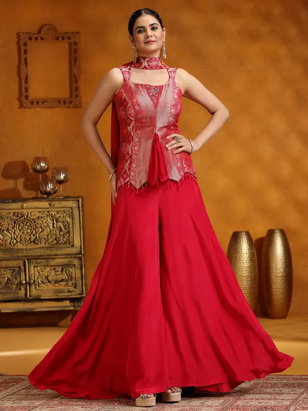 Rani color satin silk palazzo suit for wedding wear