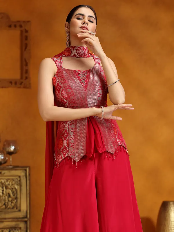 Rani color satin silk palazzo suit for wedding wear