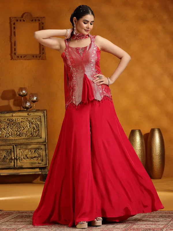 Rani color satin silk palazzo suit for wedding wear