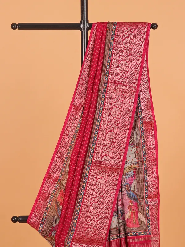 Rani color semi dola silk saree for women