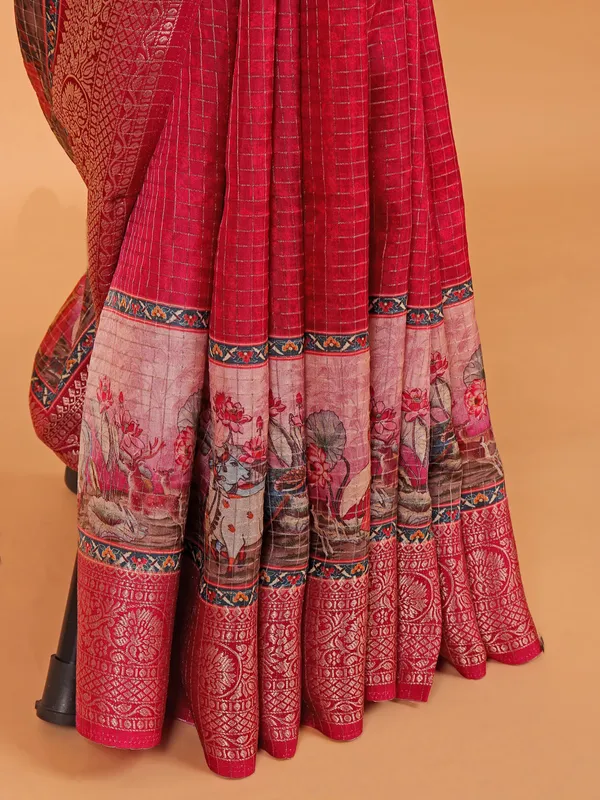 Rani color semi dola silk saree for women