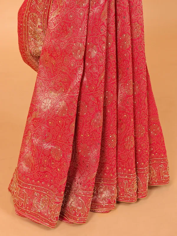 Rani color shimmer dola silk saree for wedding