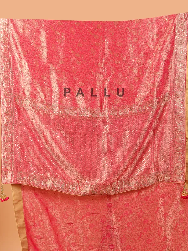 Rani color shimmer dola silk saree for wedding