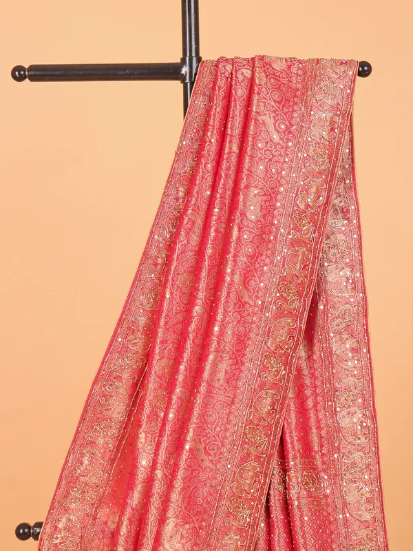 Rani color shimmer dola silk saree for wedding