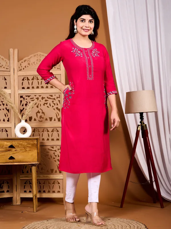 Rani color silk casual kurti for women