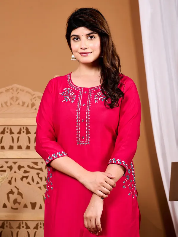 Rani color silk casual kurti for women