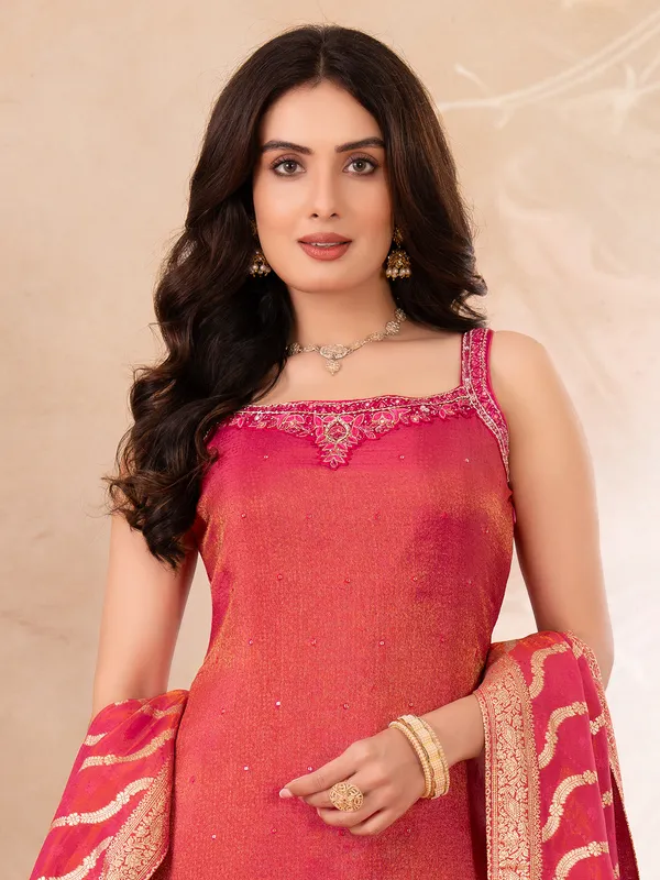 Rani color silk festive salwar suit