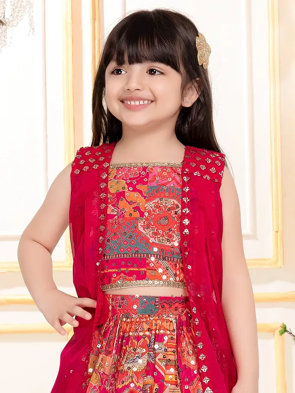 Rani color silk lehenga choli for wedding
