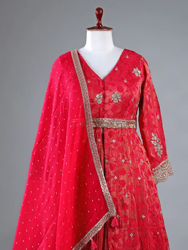 Rani color silk lehenga suit for wedding wear