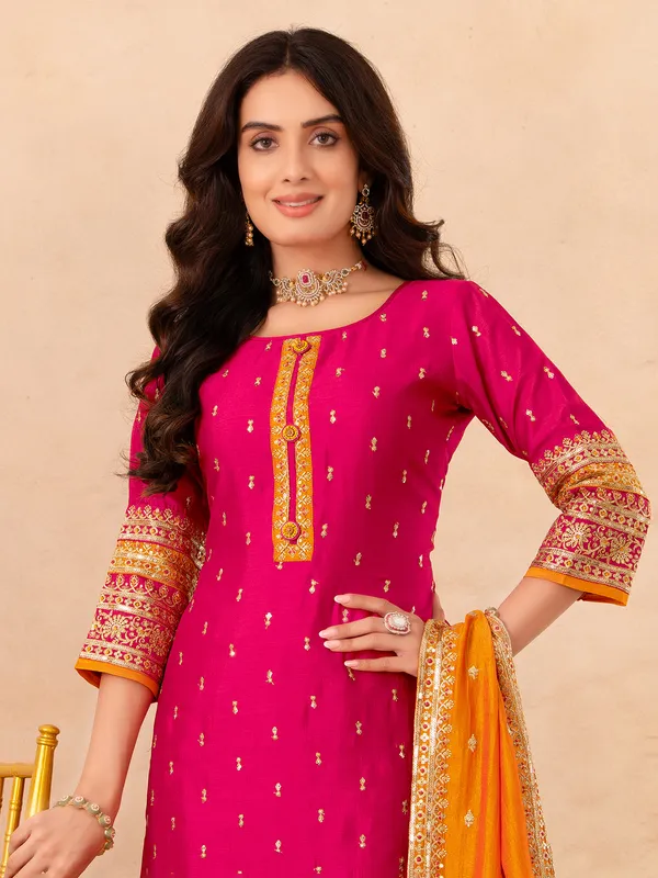 Rani color silk pakistani salwar suit
