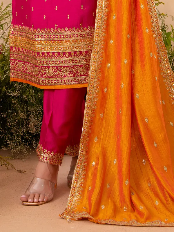Rani color silk pakistani salwar suit