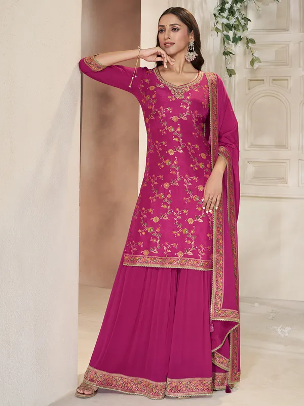 Rani color silk palazzo salwar suit for festive
