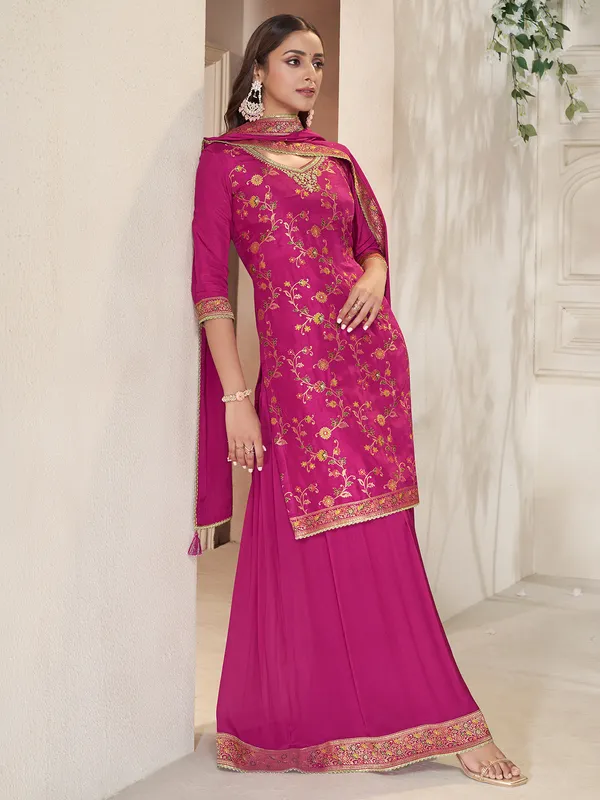 Rani color silk palazzo salwar suit for festive