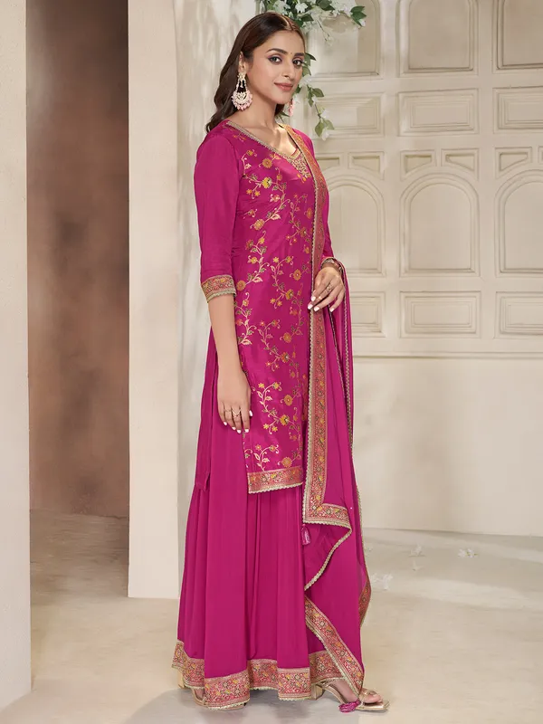 Rani color silk palazzo salwar suit for festive