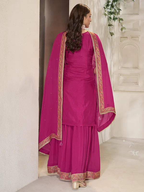 Rani color silk palazzo salwar suit for festive