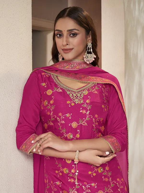 Rani color silk palazzo salwar suit for festive