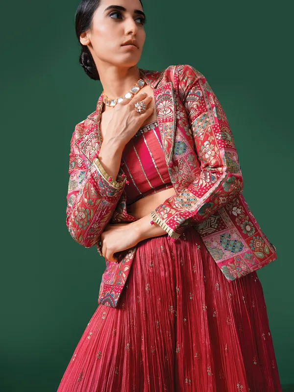 Rani color silk palazzo suit with jacket