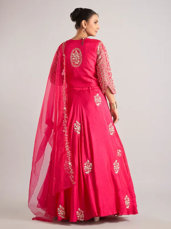 Rani color silk rajasthani lehenga choli with beads work
