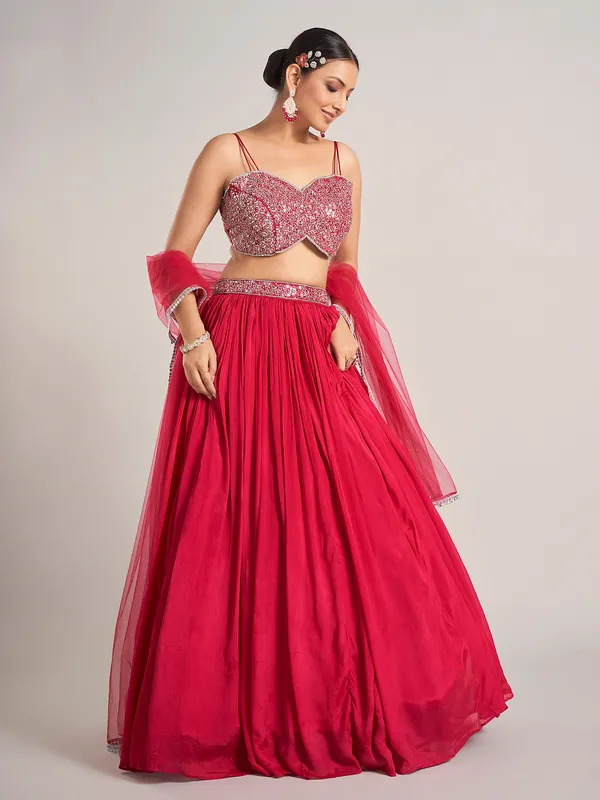 Rani color silk reception wear lehenga choli