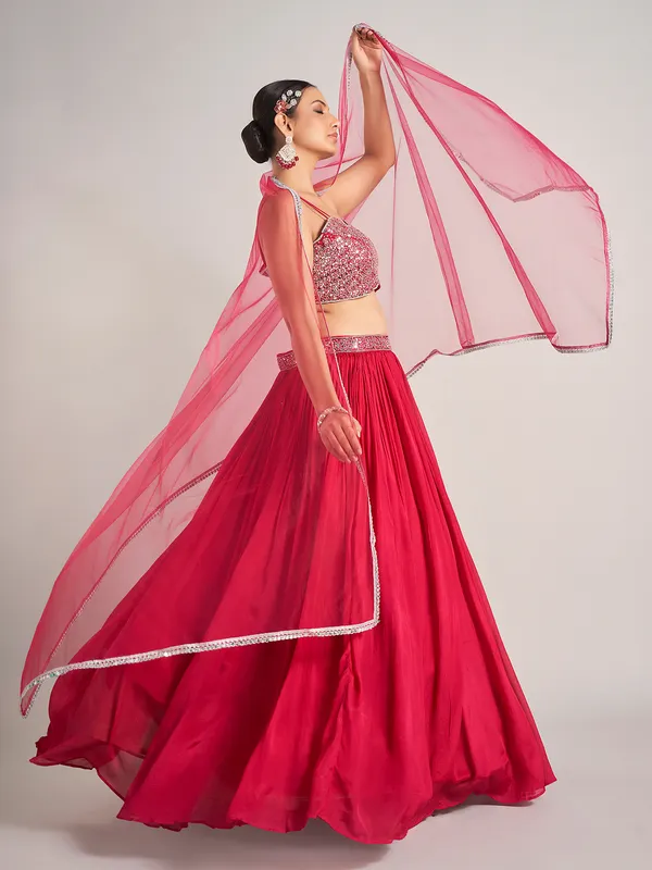 Rani color silk reception wear lehenga choli