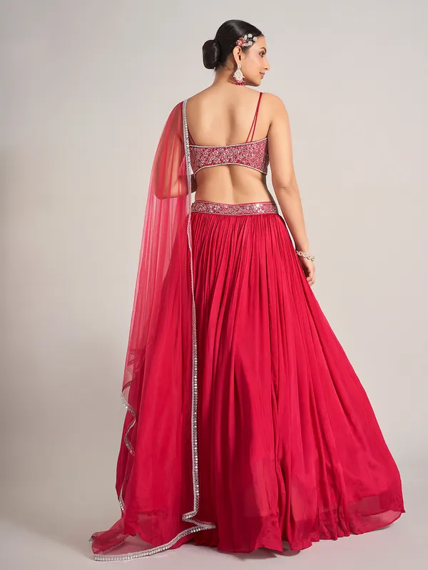 Rani color silk reception wear lehenga choli