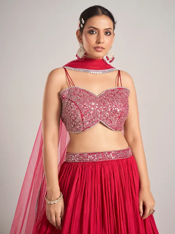Rani color silk reception wear lehenga choli
