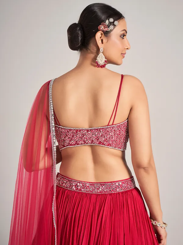 Rani color silk reception wear lehenga choli