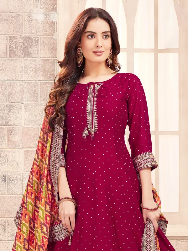 Rani color silk salwar suit with dupatta