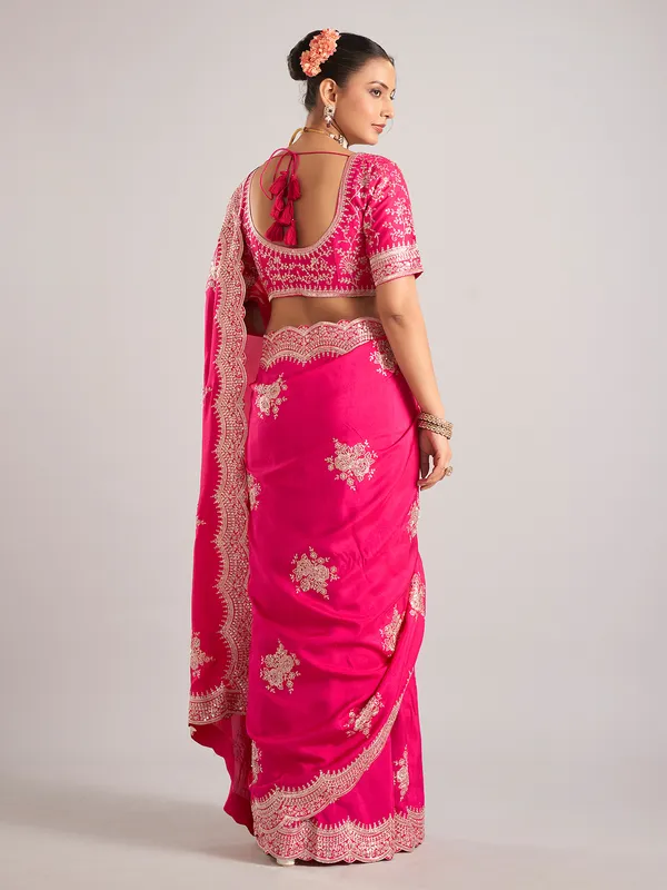 Rani color silk saree with ready made blouse