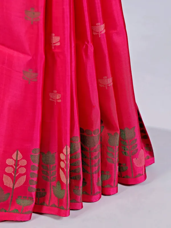 Rani color silk saree with zari highlights