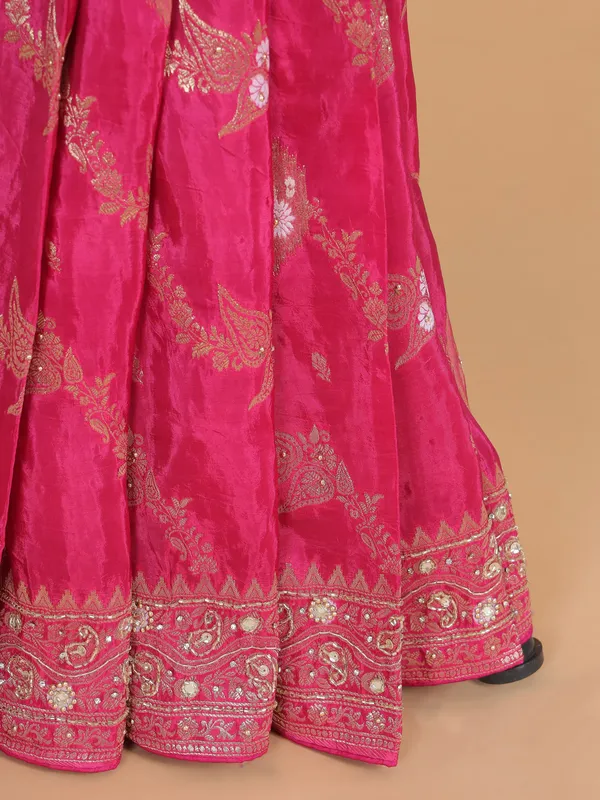 Rani color silk saree with zari weaving for women