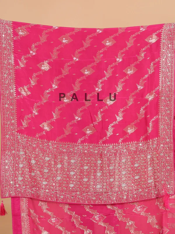 Rani color silk saree with zari weaving for women