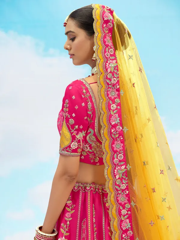 Rani color silk wedding wear lehenga choli