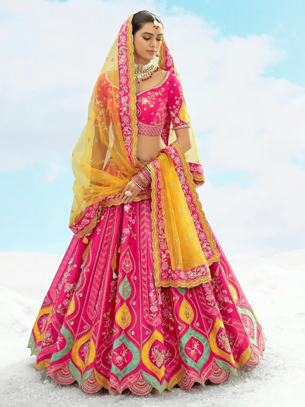 Rani color silk wedding wear lehenga choli