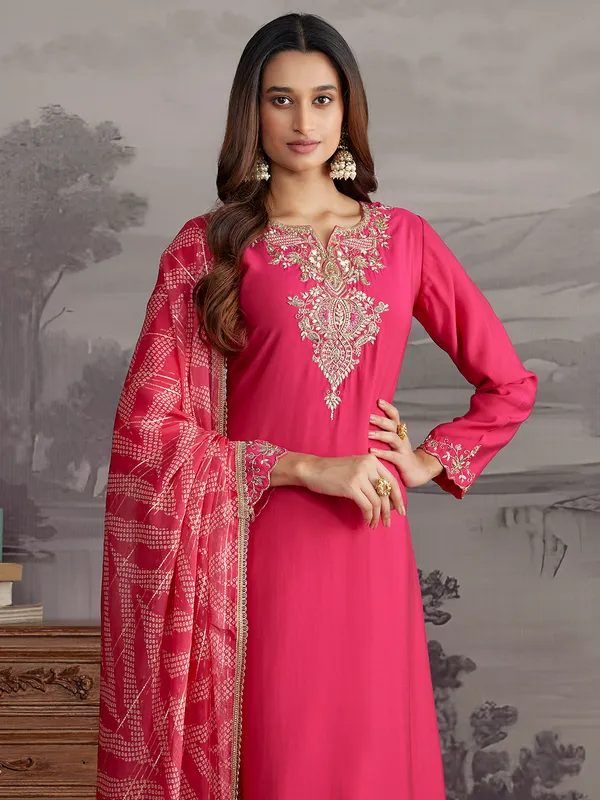 Rani color silk wedding wear salwar suit