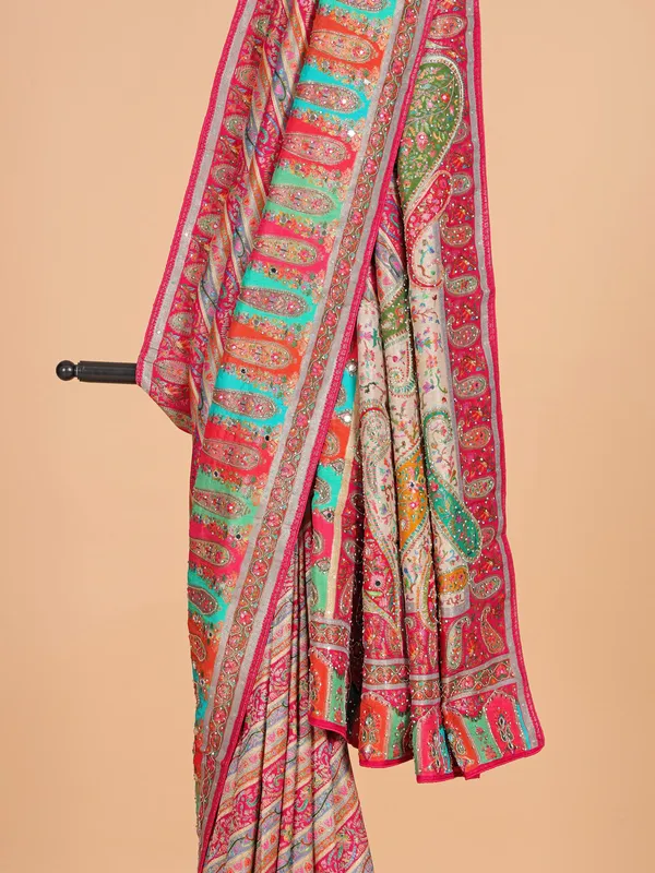 Rani color silk wedding wear saree