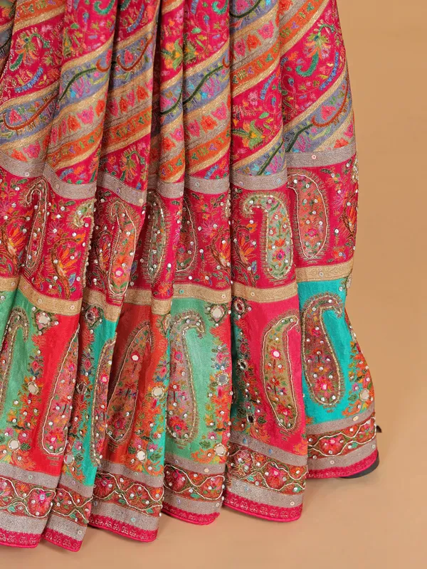 Rani color silk wedding wear saree