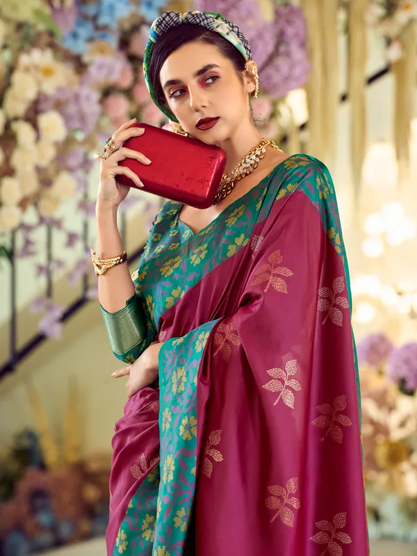 Rani color soft silk saree for festive