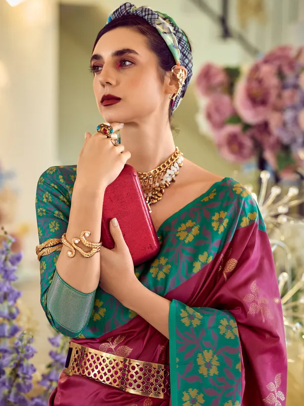 Rani color soft silk saree for festive