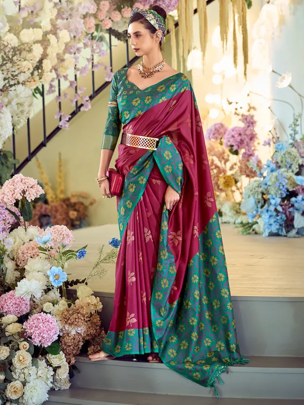 Rani color soft silk saree for festive