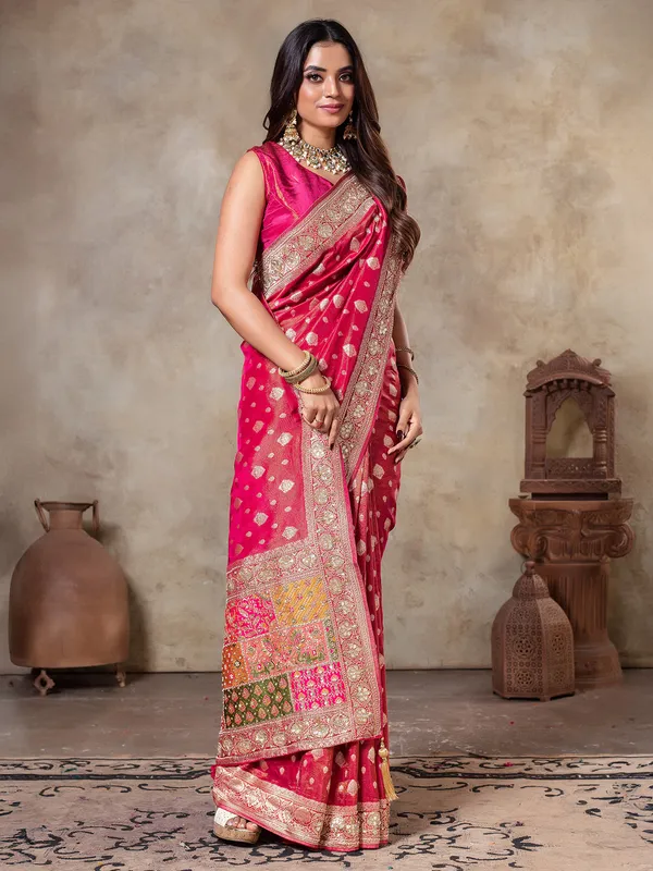 Rani color tissue silk wedding wear saree
