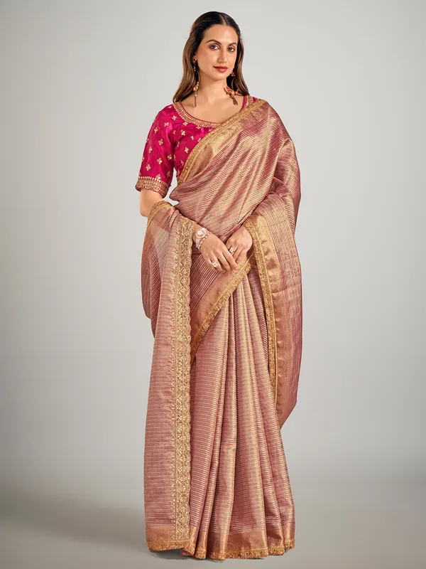 Rani color tissue silk zari weaving saree