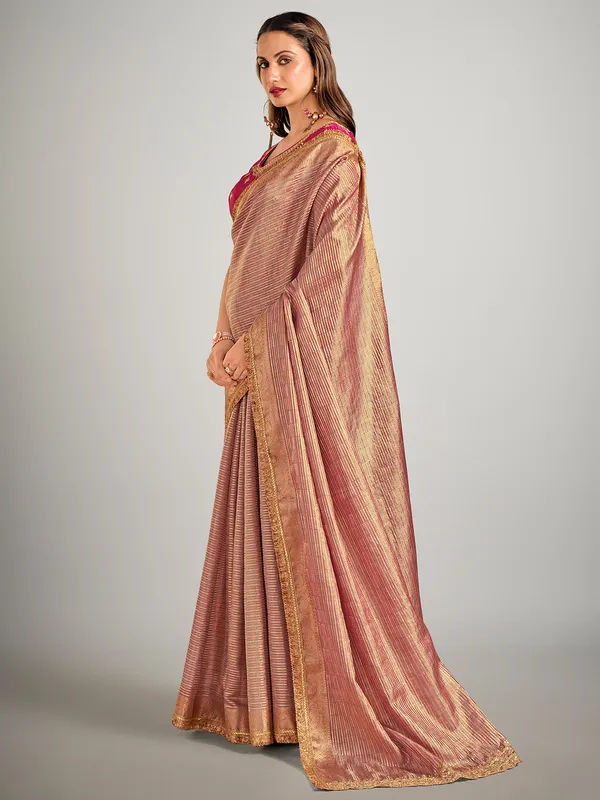 Rani color tissue silk zari weaving saree
