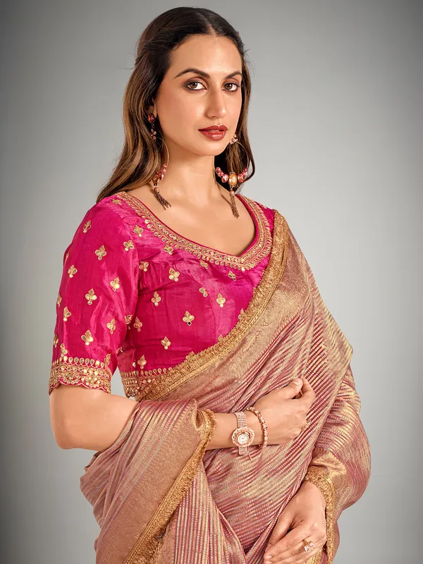 Rani color tissue silk zari weaving saree