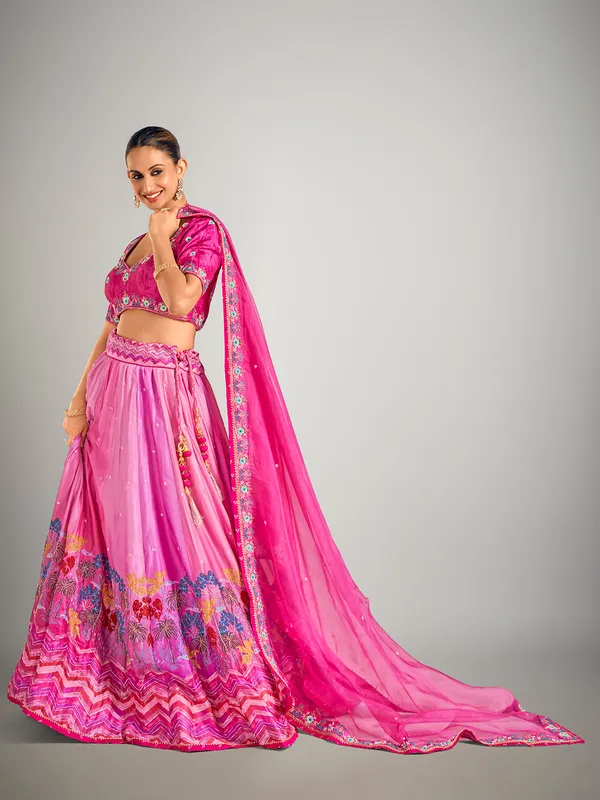 Rani color wedding wear silk lehenga choli