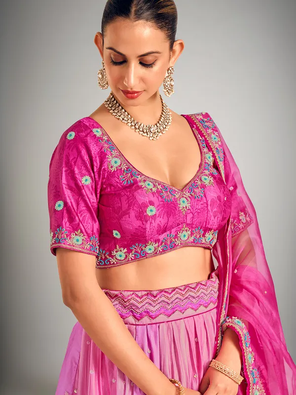 Rani color wedding wear silk lehenga choli