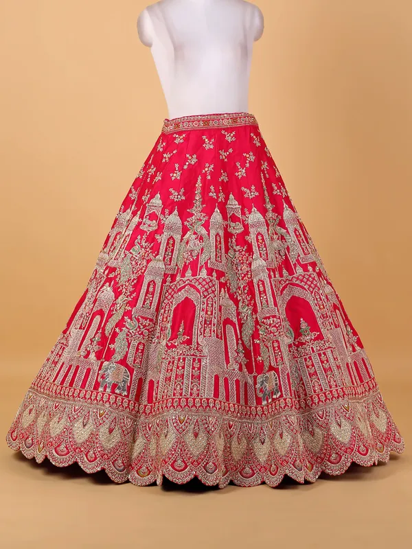 Rani embroidery raw silk bridal lehenga choli