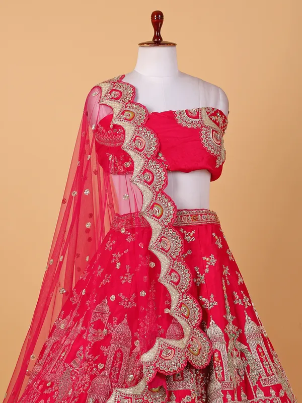 Rani embroidery raw silk bridal lehenga choli